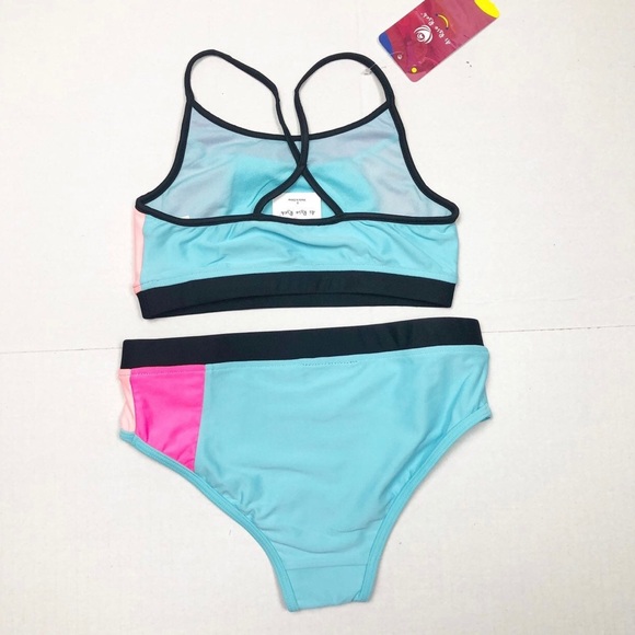 Girls 2-Piece Colorblock Swimsuit, Size Small - Picture 2 of 5